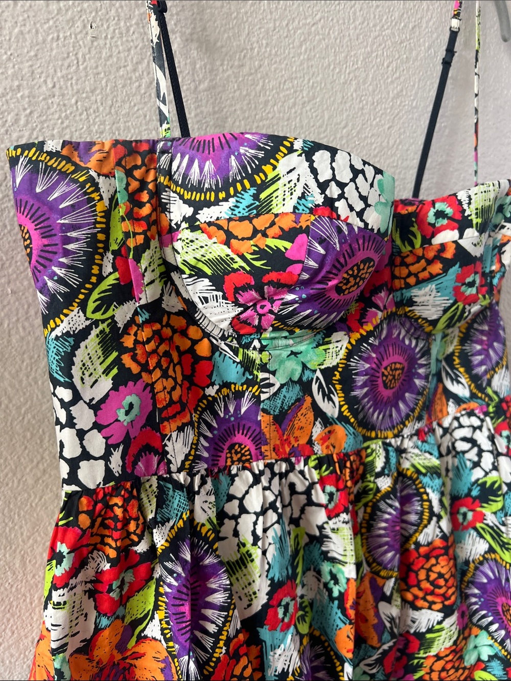 Moda International Black Floral Print Cotton Dress with Multicolor Blooms - Picture 3 of 9